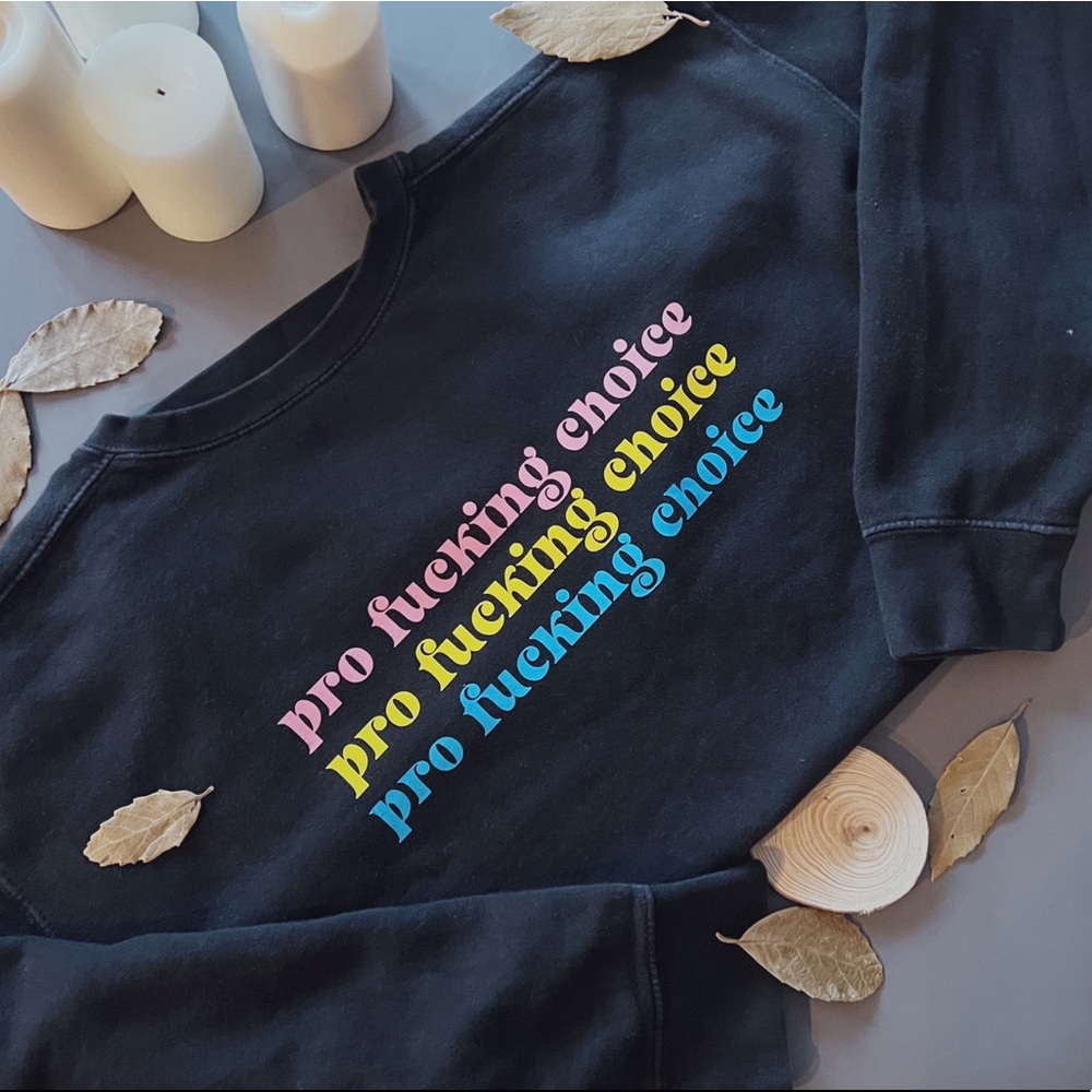Custom Upcycled COMFORT COLORS Sweatshirt— pro choice / pansexual Pride colors